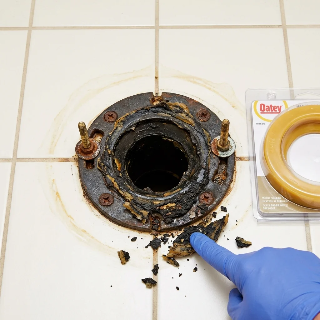 Failed wax ring showing water seepage at the base of a toilet in a Beckley, WV home